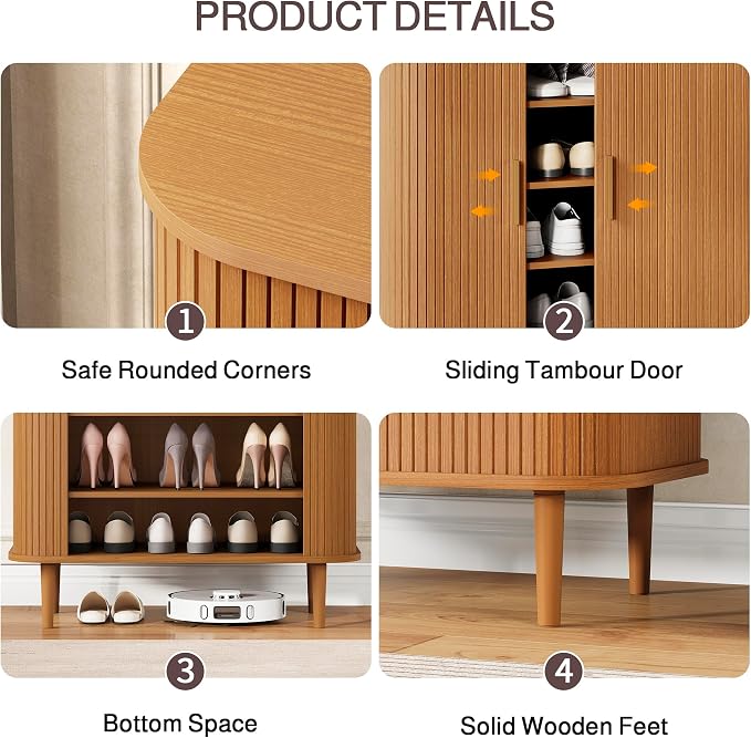 DHH Shoe Storage Cabinet with Sliding Door, 6-Tier Shoe Cabinet with Adjustable Shelves, Mid-Century Modern Freestanding Shoe Storage Organizer for Entryway, Hallway, Living Room (Yellow,31.5 ")