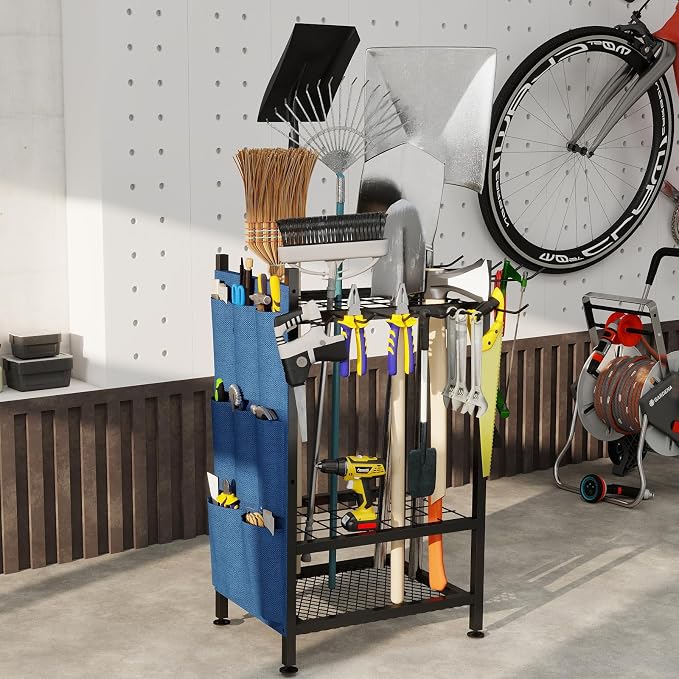 Garden Tool Organizer, Garden Yard Tool Rack for Garage, Garage Organization and Storage, Metal Yard Tools Storage up to 46 Tools/Rake/Broom/shovel/, Suitable for Garage, Yard, Patio, Shed