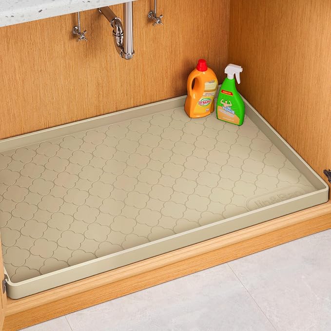 Jin&Bao Under Sink Mat 46" x 22" Waterproof Silicone Cabinet Kitchen Liner | Silicone under kitchen sink mat,cabinet protector,bathroom shelf liner,raised edge,anti-slip,easy to clean & dishwasher safe