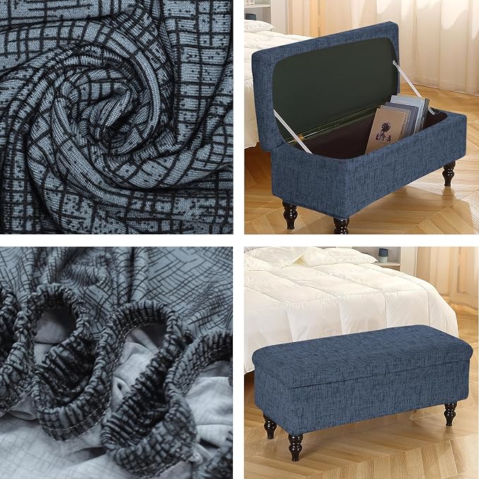 FUANGUI Ottoman Cover Slipcovers Rectangular Folding Stretch | Storage Bench Footrest Sofa Stool Covers Footstool Protector with Elastic Bottom, Removable Washable,Large