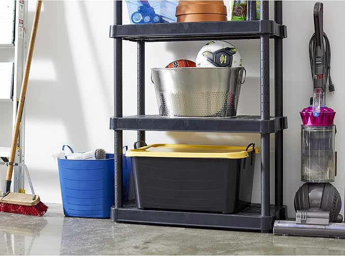 Life Story 6 Pack Heavy Duty Stackable Storage Bin, 55 Quart Home Organizer, Versatile Lightweight Locking Bins with Carrying Handles, Black/ Yellow