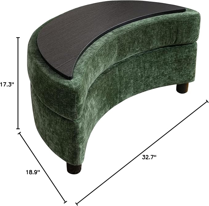 32.7" W Chenille Upholstered Half Crescent Moon Storage Bench Large Ottoman with Tray Serve As Side Table Soft Padded Seat Dressing Shoe Bench Foot Rest Green 32.7" L x 18.9" W x 17.3" H