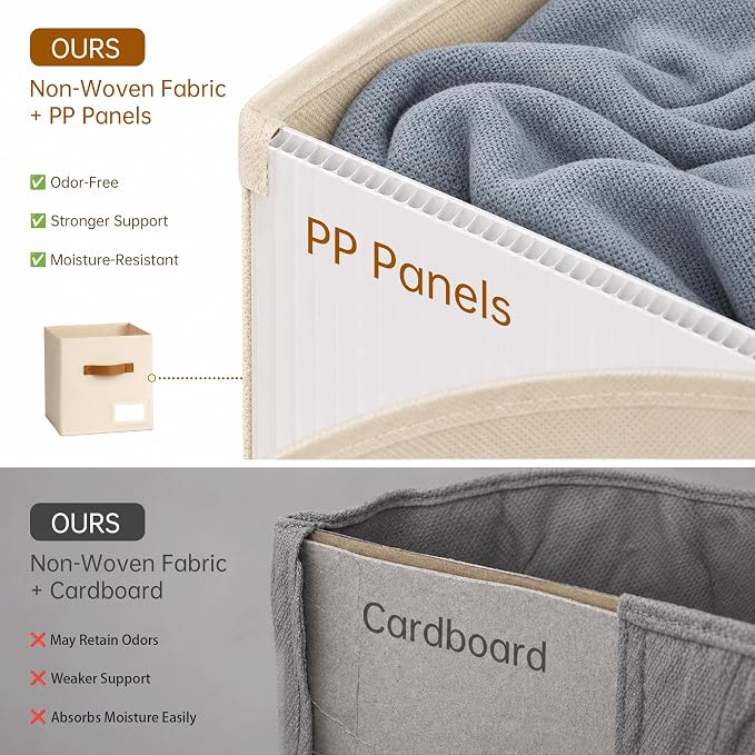 Storage Cubes 8 Pack, 11 Inch Fabric Storage Cubes Organizer Bins with Labels, Odor-Free & Sturdy PP Structure, Cubby Baskets for Closet, Shelves, Toys & Nursery (Beige)