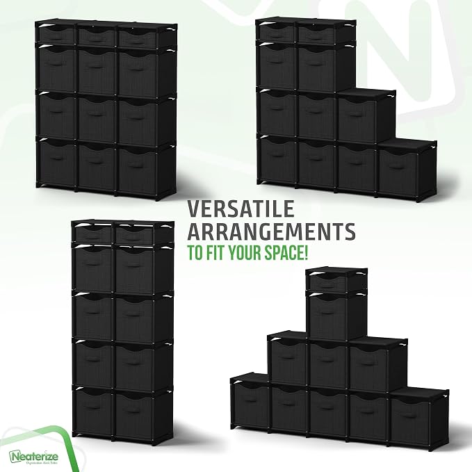 Cube Storage Organizer with Storage Bins Included - The Perfect Closet Organizers and Storage Solution. Includes 12 Storage Cubes, Great For Toy Storage, Closet Storage, Clothes Storage (Black)