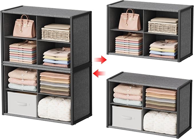 8-Cube Stackable Closet Storage & Organization Systems, 2-Pack Metal Shelf | Reinforced Fabric & MDF Panels Provide Sturdy Support for Sweaters, Jeans, Towels, Blankets and Bags in Bedrooms, Closets