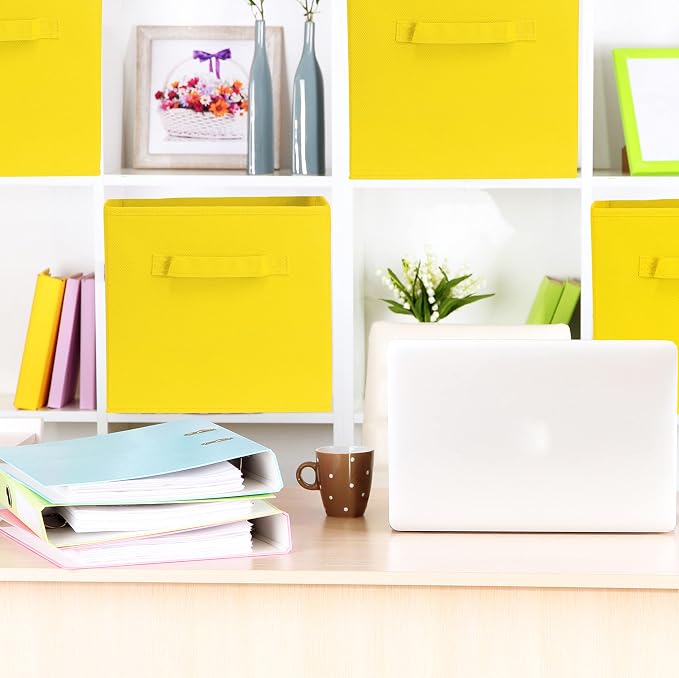Simple Houseware 11-Inch Foldable Cube Storage Bins, Yellow, 6-Pack | Lightweight & Durable Structure Fabric Cubes Organizer for Closet or Shelves
