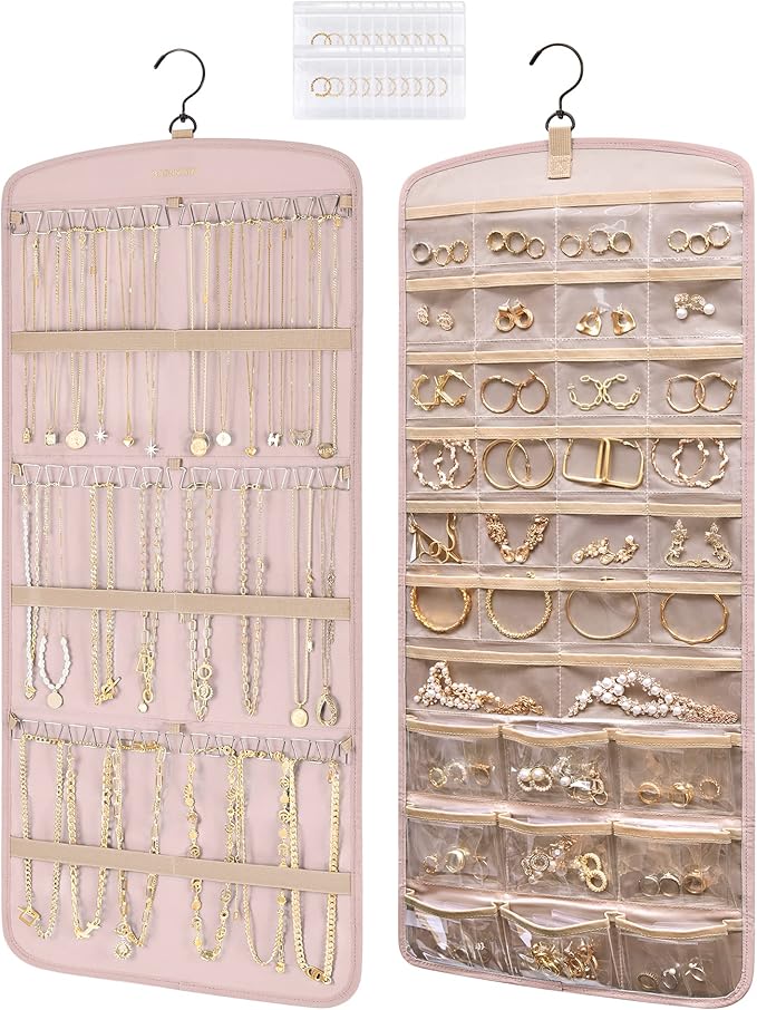 BAGSMART Hanging Jewelry Organizer, Necklace Holder Anti-tangle with 20 Jewelry Storage,1 Piece, Large Pink