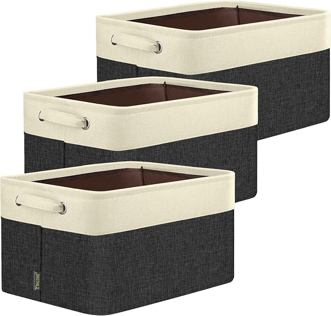BALEINE 3 Pack Fabric Closet Storage Bins for Shelves, Linen Closet Organizers and Storage, Decorative Baskets for Organizing, Shelf, Clothes, Home, Office (Black, 17''x13''x10.5'')
