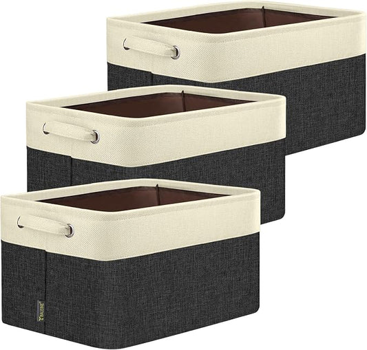 BALEINE 3 Pack Fabric Closet Storage Bins for Shelves, Linen Closet Organizers and Storage, Decorative Baskets for Organizing, Shelf, Clothes, Home, Office (Black, 17''x13''x10.5'')