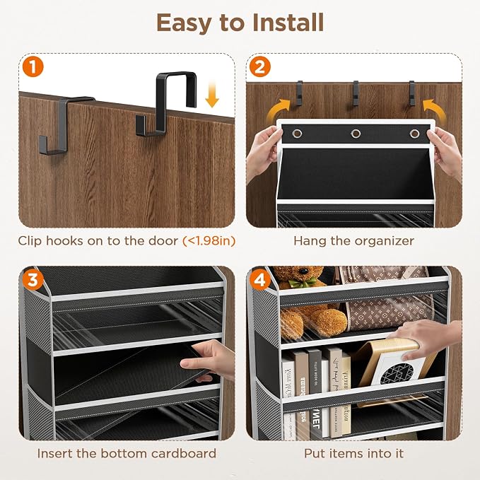 Mefirt Over The Door Organizer, 8 Shelf Door Hanging Organizers with 8 Large Capacity Pockets, Back of Door Organizer Storage Hanging Shelves for Closet Bathroom Bedroom Nursery