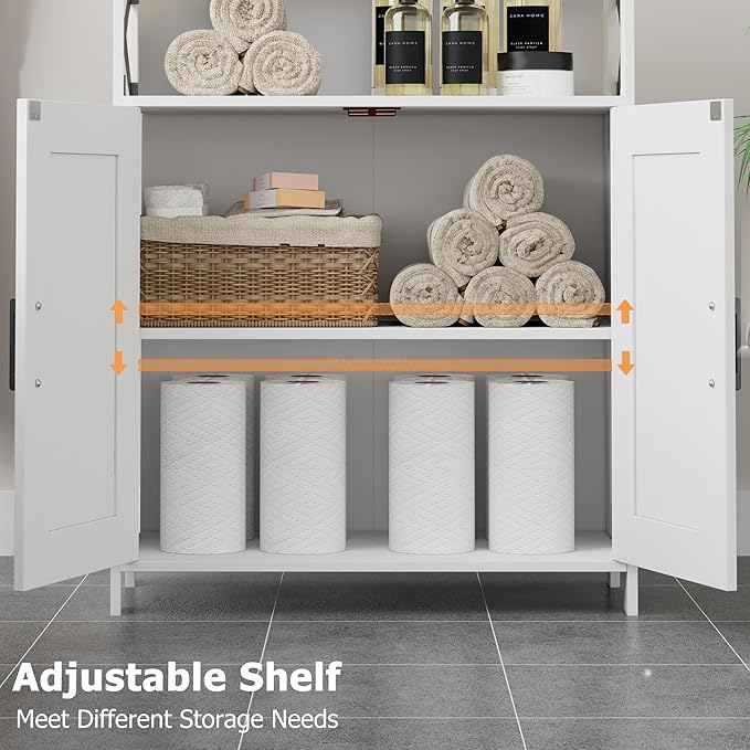 Homhedy Farmhouse Bathroom Storage Cabinet with Doors, Small Floor Cabinet | Toilet Paper Cabinet with Adjustable Shelf, Freestanding Storage Cabinet for Kitchen/Laundry/Living Room, 24"W, White