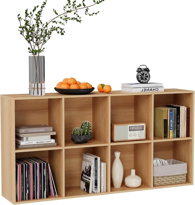 VDNEND Wooden Storage Organizer with Closed Back Panel, 11in Cube Shelf Opening, Bookshelf, Display Shelf,Closet Cabinet for Home and Office (Natural Oak, 8-Cube 47.8L*9.45W*24.09H)