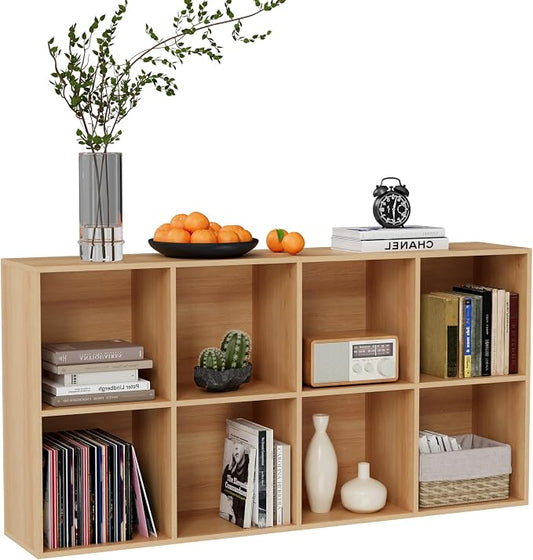 VDNEND Wooden Storage Organizer with Closed Back Panel, 11in Cube Shelf Opening, Bookshelf, Display Shelf,Closet Cabinet for Home and Office (Natural Oak, 8-Cube 47.8L*9.45W*24.09H)