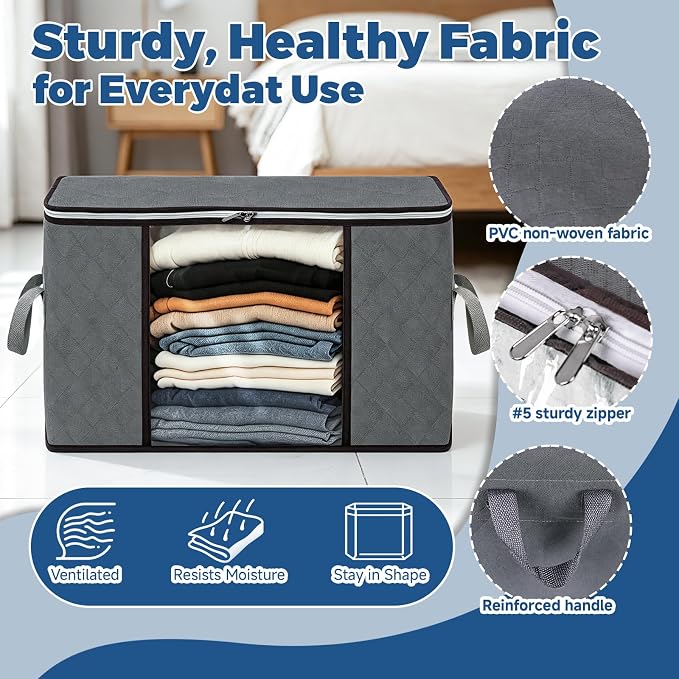 Pterying 10Pack Closet Organizers and Storage Bags with Clear Window & Reinforced Handle, Foldable Clothes Storage Bins with Zippers for Comforter, Blankets, Bedding