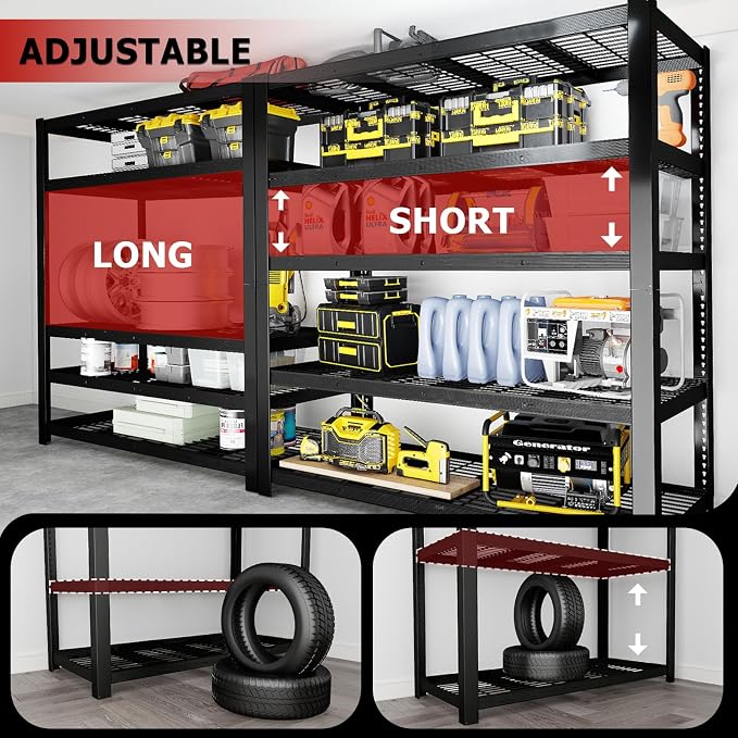 Heavy Duty Garage Shelving,5-Tier Storage Shelves(84" Hx24 Dx55 W),3050LBS Capacity Industrial Shelving Units and Storage,Adjustable Shelving Unit for Garage,Warehouse,Basement