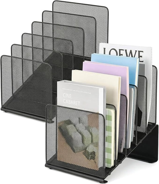 LEKETREE File Organizer for Desk, File Folder Organizer with 5-Section Vertical Rack, Suitable for Home Office Document Organization and Storage(Black 2-Pack)