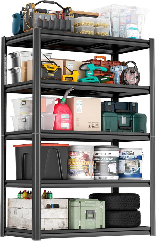 PRESTELION 63" H Metal Shelving 5 Tier Garage Shelving Unit 3500LBS Adjustable Heavy Duty Storage Shelves for Kitchen Warehouse Pantry Basement, 63" H x 40" W x 14" D, Black