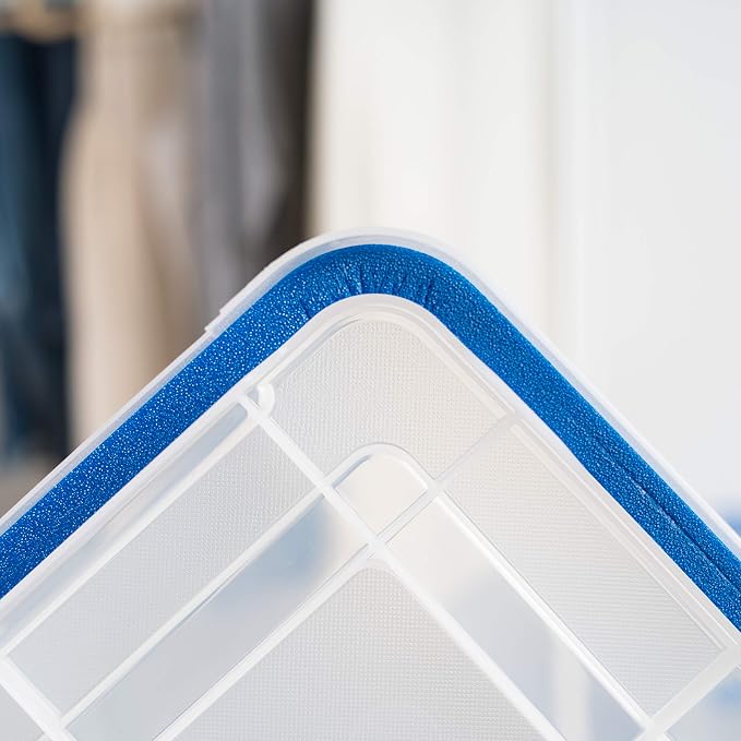 IRIS USA 3-Pack 26.5 Qt Storage Bins with Gasket Lids, Clear/Blue | WeatherPro seal protects everyday essentials in closets, offices and laundry rooms