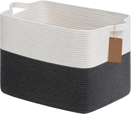 Goodpick Large Cotton Rope Baby Laundry Basket, Dark Gray | 50L, 18 × 14 × 12 in, Reinforced Handles, Blankets & Toys Essentials Storage, Living Room & Nursery Organization
