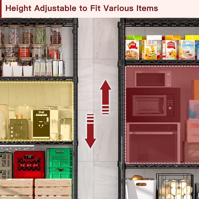 PrimeZone Wire Storage Shelves, 5-Tier Adjustable NSF Metal Shelving, 3 PCS | Alloy Steel Structure, 1250 LBS Capacity, Adjustable Leveling Feet, 4 Hooks, 35.5"W x 14"D x 72"H for Kitchen, Pantry, Closet