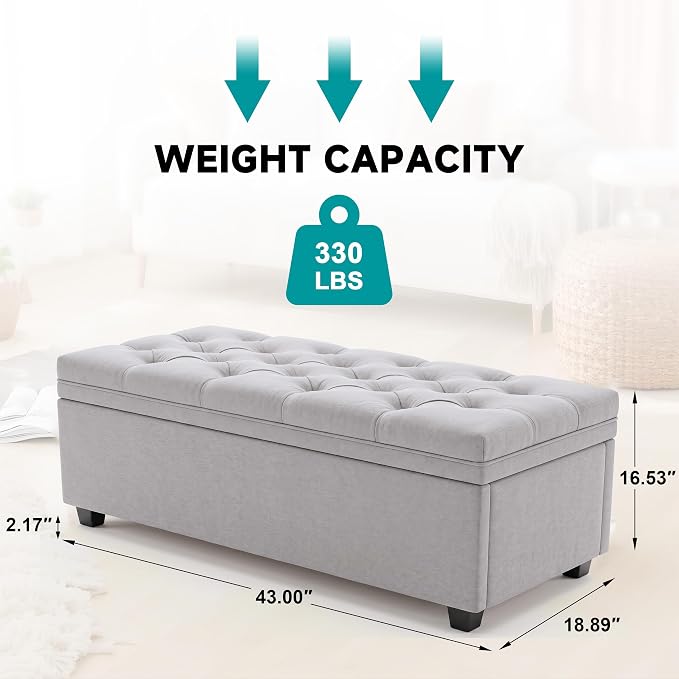 Mangodan 43 Inch Storage Ottoman, Tufted Ottoman with Storage | End of Bed Ottomans for Living Room, Bedroom, Modern Entryway Benchs