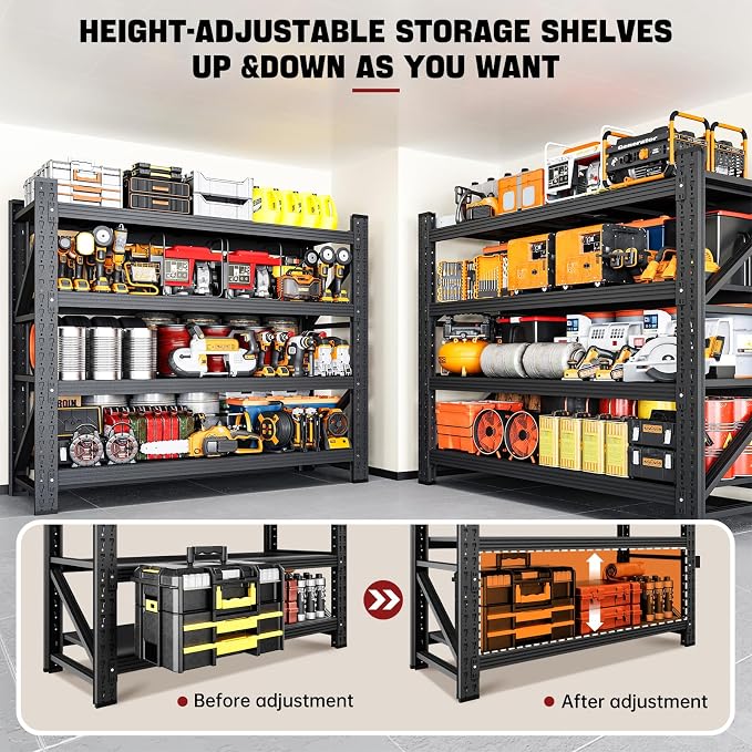 RAVIGIN 3000LBS Storage Shelves,40" W Garage Shelving Heavy Duty Metal Adjustable Garage Shelves, Shelving Units Industrial Shelving for Warehouse,40" W x 20" D x 60" H,Black