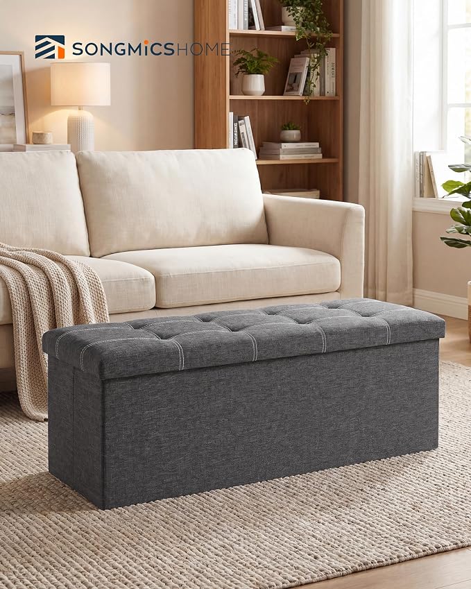 SONGMICS Home Storage Ottoman, 35 Gallons End of Bed Bench, 15.2 x 43.2 x 15.2 Inches, for Bedroom, Entryway, Living Room, Dark Gray
