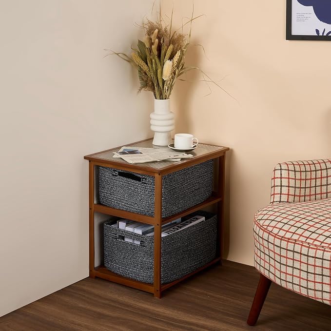 MiniArk Large Storage Baskets for Shelves, 17 x 13 x 7.5” Closet Organizers Bins for Clothes Blanket Towels, Baby Nursery, Toy Baskets Box, Woven Rope Baskets, 3 Packs Dark Gray