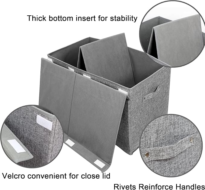 Large Toy Box Storage with Lid, Collapsible Sturdy Toy Chest Storage Bin | Toy Storage with Rivets Handles for Kids, Boys, Girls, Nursery, Playroom, Living Room, Bedroom, 25"x 13" x 16" (Linen Gray)