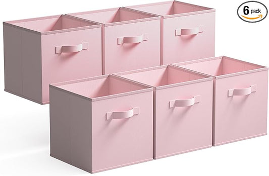 GRANNY SAYS Cube Storage, 13x13 Cube Storage Organizer Bins, Collapsible Storage Bins with Handle, Closet Storage Bins, Baskets for Shelves, Cubby Storage Organizer, Pink, 6-Pack