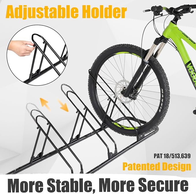 CyclingDeal Bicycle Floor Parking Rack Stand - for Mountain MTB Road Bike - Indoor Home Garage Storage - Adjustable 3 Bikes
