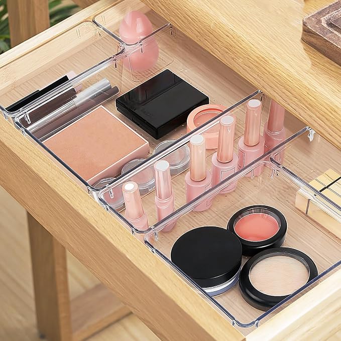 StorMiracle 23 PCS Drawer Organizer Set, 5 Varied Size Bathroom and kitchen Drawer cabinet organizer Trays, Clear Storage Bins for Makeup, Jewelry, Utensils and Gadgets