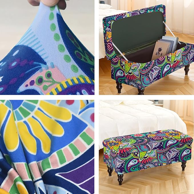 FUANGUI Ottoman Cover Slipcovers Rectangular Folding Stretch | Storage Bench Footrest Sofa Stool Covers Footstool Protector with Elastic Bottom, Removable Washable,Large