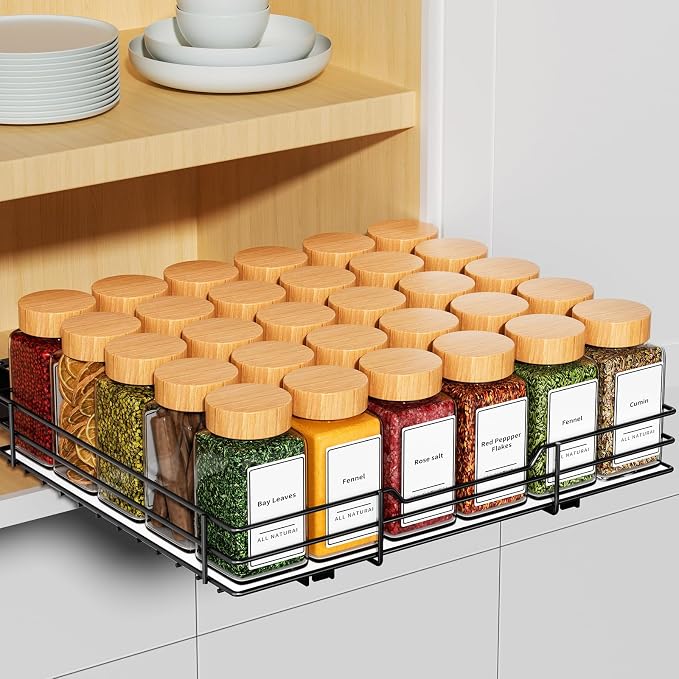 RCHYFEED Pull Out Spice Rack Organizer, 12.5" Wx10.5 Dx2.5 H | Slide Out Spice Rack for Inside Cabinets, Heavy Duty, Fits Kitchen and Pantry, For Seasoning, Sauces, Canned