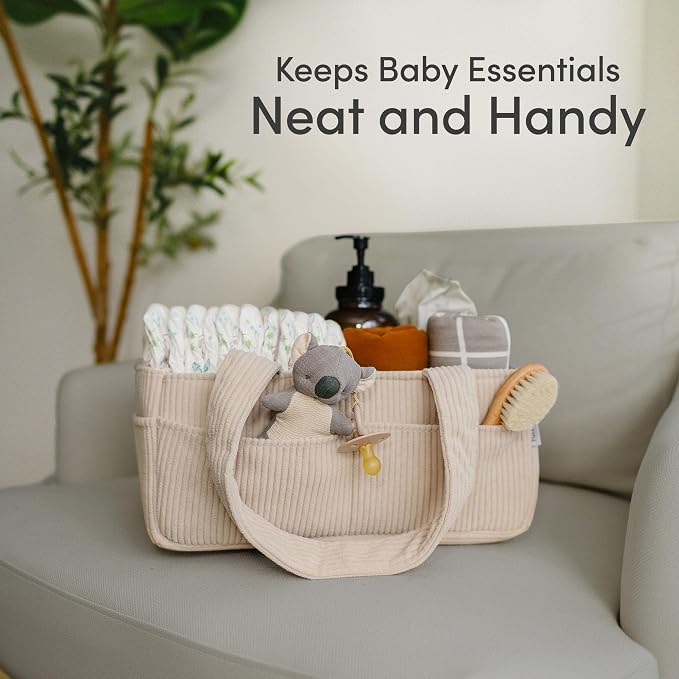 PUTSKA Baby Diaper Caddy Organizer, Nursery Basket, Cream Corduroy