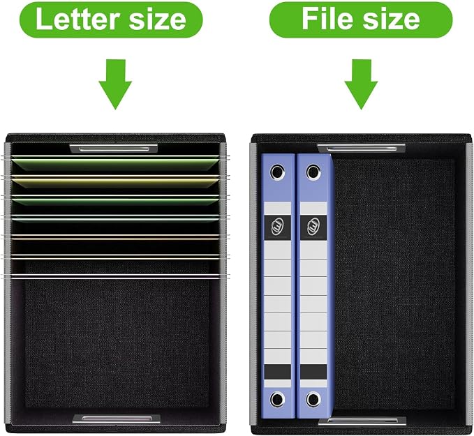 File Organizer Box with Lids, Collapsible File Folder Organizer | File Box with Plastic Slides for Document, Filing Bin for Letter Size Hanging File Folders (4 Pack, Green, Leather)