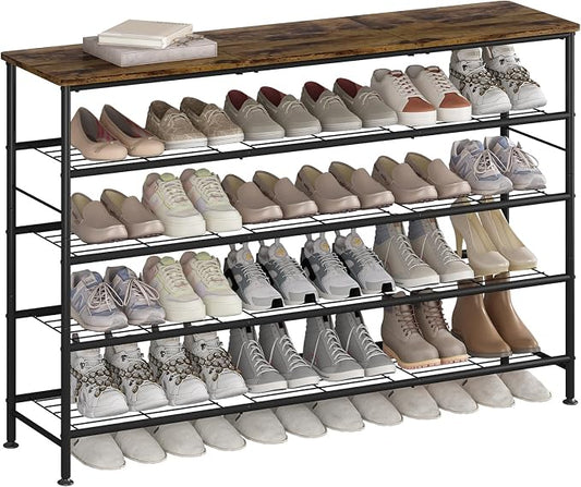 SUOERNUO 5 Tier Extra Long Shoe Rack Organizer Storage for Closet Entryway | Large Capacity Shelf,MDF Top Board,Sturdy Metal Frame,Ideal for Living Room,Hallway Black