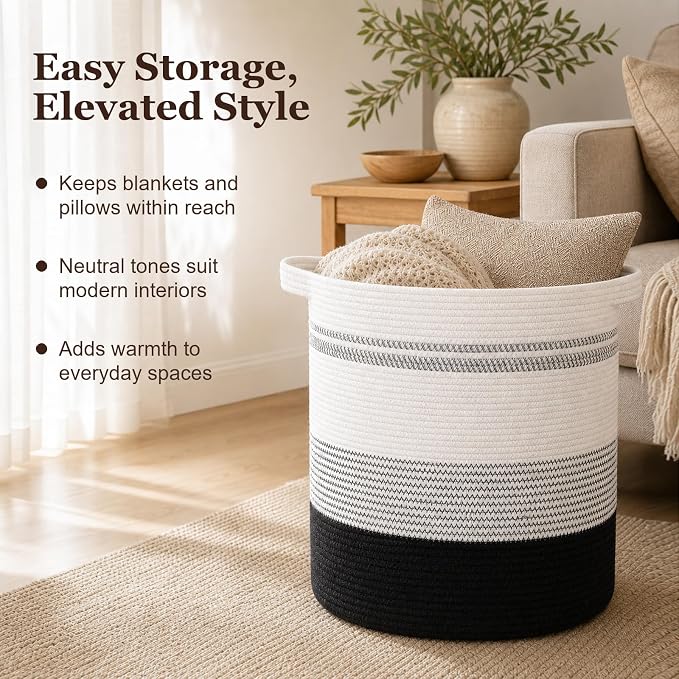 OIAHOMY 80L Laundry Hamper,Storage Basket with Handles,Decorative Basket for Living room,Woven Storage Basket for Toys Bin,Pillows, Blankets,Clothes-20x18in-Gradient Dark
