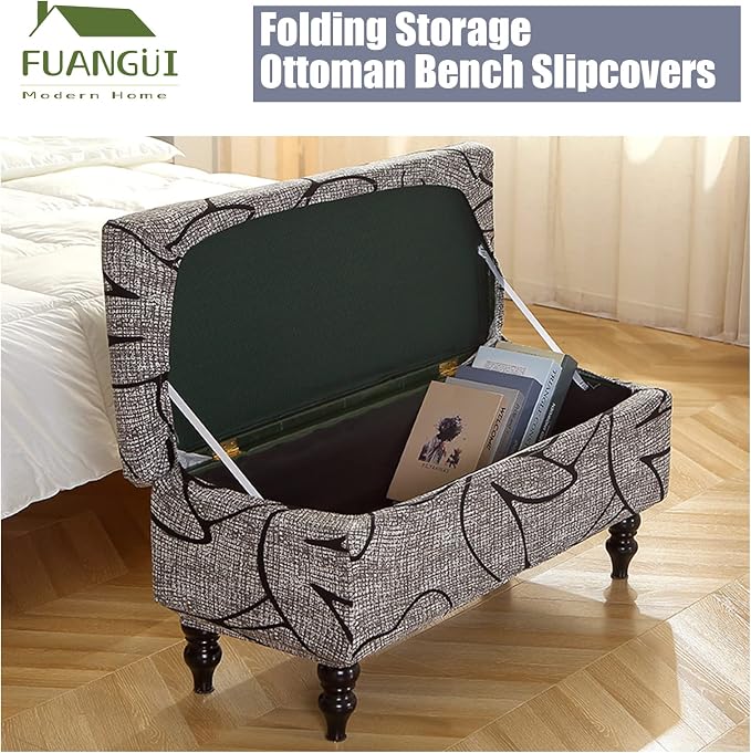 FUANGUI Ottoman Cover Slipcovers Rectangular Folding Stretch | Storage Bench Footrest Sofa Stool Covers Footstool Protector with Elastic Bottom, Removable Washable,Medium