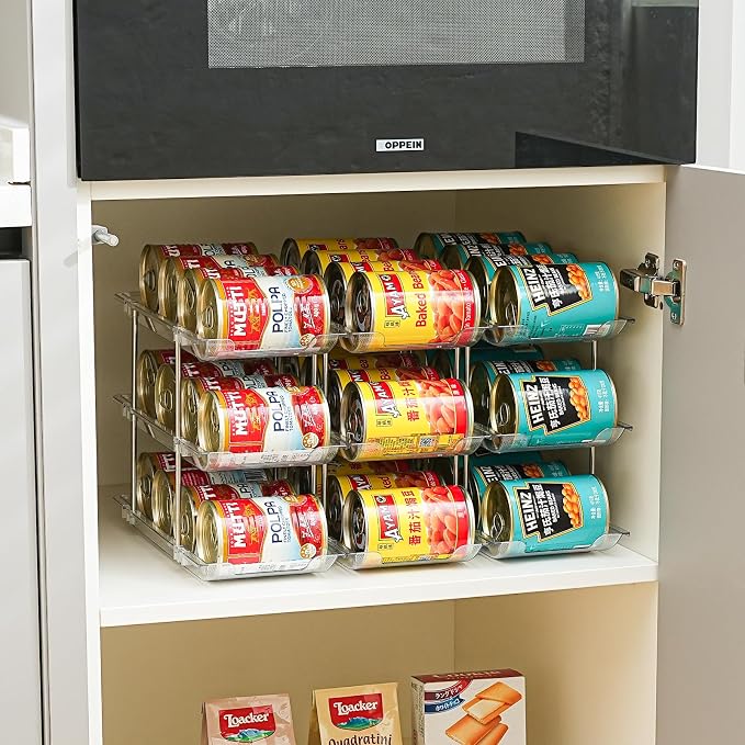 Can Organizer for Pantry, Stacking Can Storage Organizer Hold 36 Cans | Automatic Rolling Can Rack for Fridge, 3Tire 3 Columns Can Holder, Canned Goods Organizer