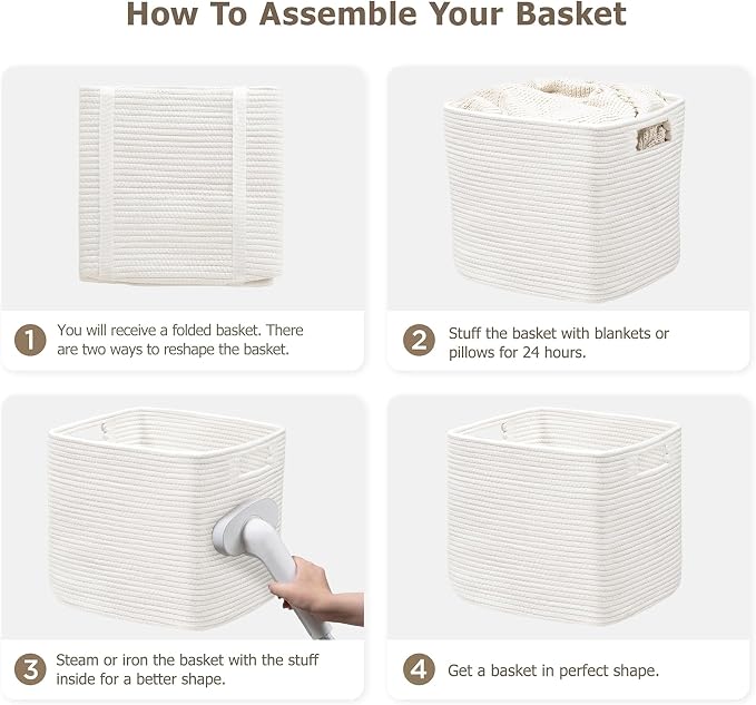 UBBCARE Set of 2 Kallax Storage Cubes-13 ×15 ×13 Inch, Cotton Rope Basket for Shelves, Toys, Book, Cube Storage Bin with Handles, Woven Storage Basket for Organizing, White