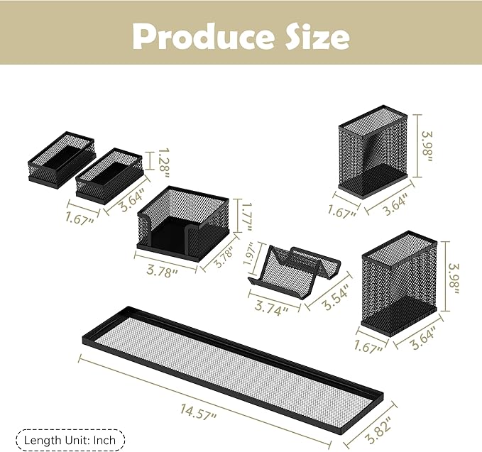 Pen Holder for Desk, 6-Piece Mesh Desk Organizer with Phone Holder, Black | 6-Piece Black Mesh Desk Set Includes Pen Cups, a Sticky Note Caddy and Phone Holder for Office, School, Home