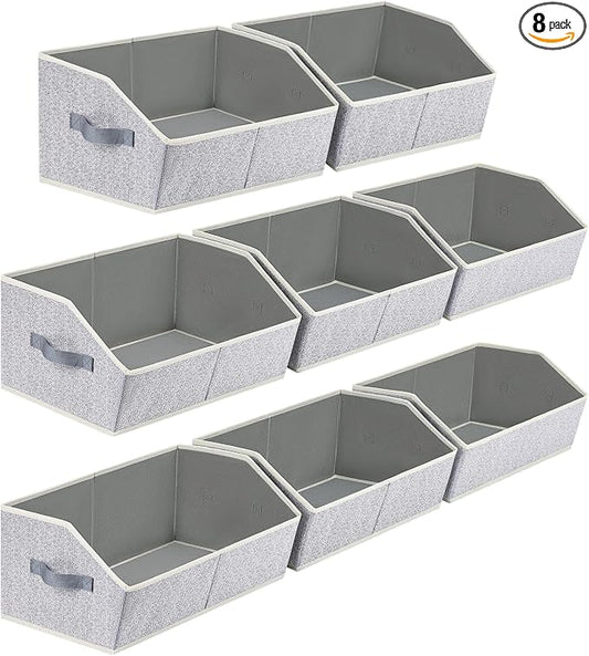 Homsorout Trapezoid Bins for Organization - 8 Pack Storage Cubes, Decorative Fabric Organizer Bins, Large Baskets for Storage, Linen Storage Organizer for Clothes, Books, Home, Light Gray