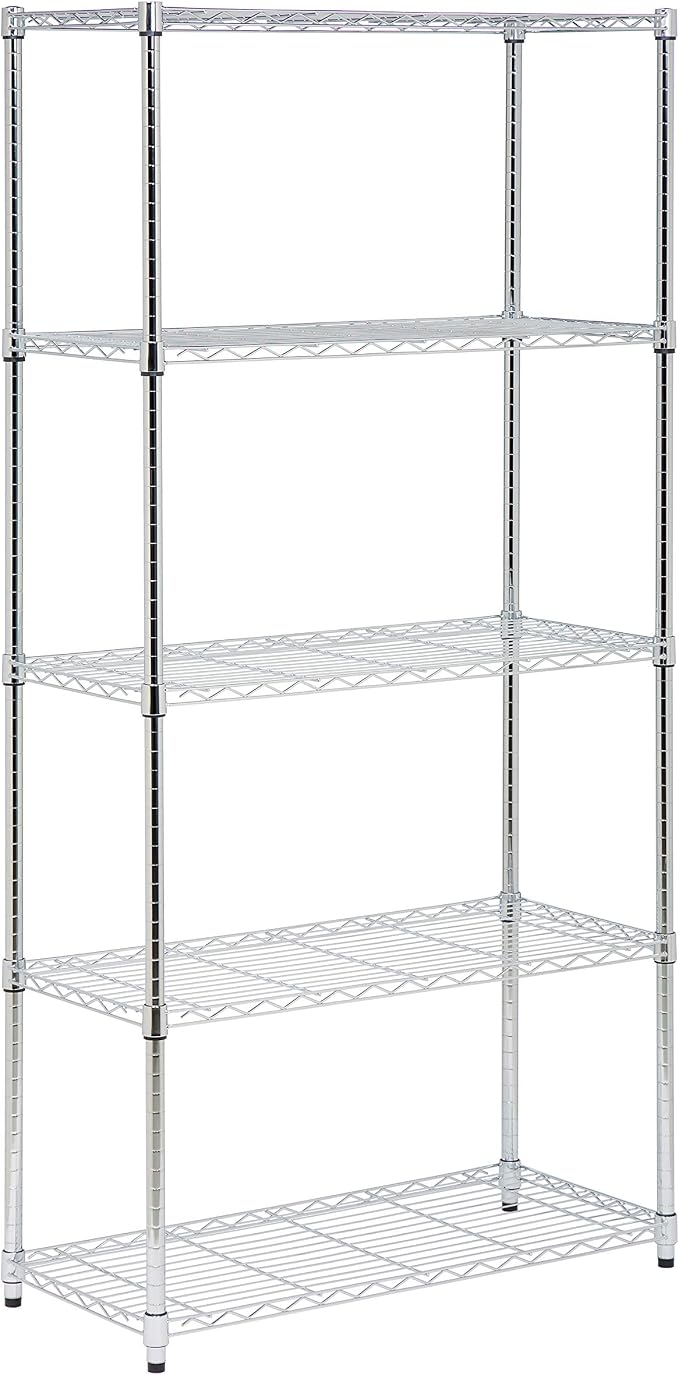 Honey-Can-Do 5-Tier Rolling Chrome Wire Shelf, NSF, 350 lb/Shelf, 36x18x72 | 1,750 lb total on locking casters; NSF-certified for commercial kitchens; add liners to keep small items from tipping