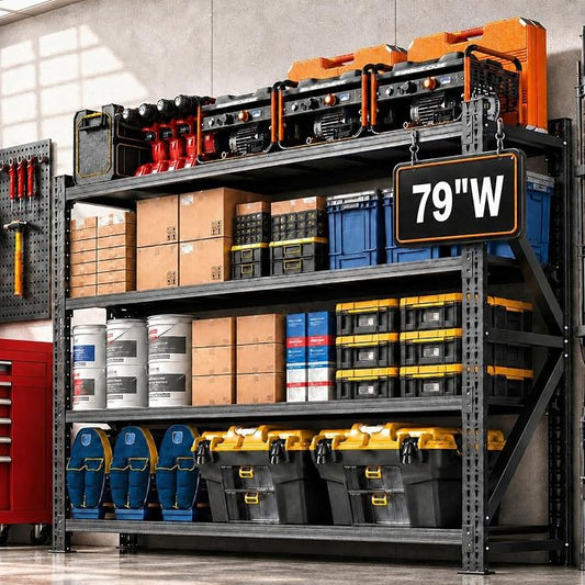 7000LBS Garage Shelving, 79" W Heavy Duty Metal Adjustable 4 Tier Storage for Warehouse, Basement, Shop and Office, Commercial-Grade Steel Organizer, 79" W x 24" D x 75" H
