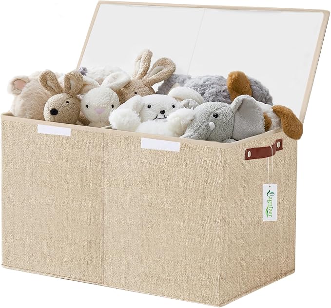Bagnizer Large Toy Storage Box with Lids, Collapsible Sturdy Baby Storage Organizer Chest Bin Basket for Kids, Boys, Girls, Playroom, Nursery, Bedroom, Closet 25"x13"x16" (Khaki)