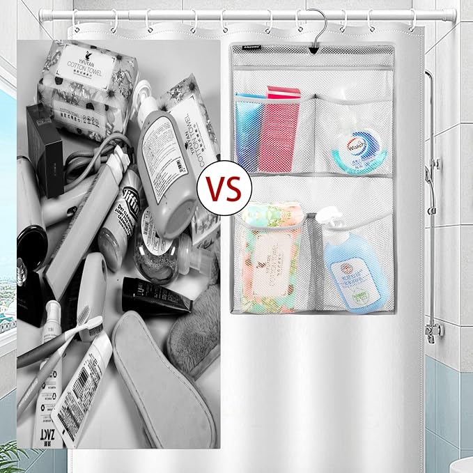 Mesh Shower Organizer Hanging Caddy Quick Dry Bathroom Storage for Toiletry Accessories with Rotating Hanger (4 Pockets)