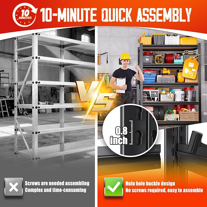 7-Pack 5-Tier Heavy Duty Metal Shelving Units, 71" H x 28" W x 12" D, Adjustable Steel Storage Racks for Garage, Warehouse, Industrial, and Home Organization, 1900 lbs Capacity，Black