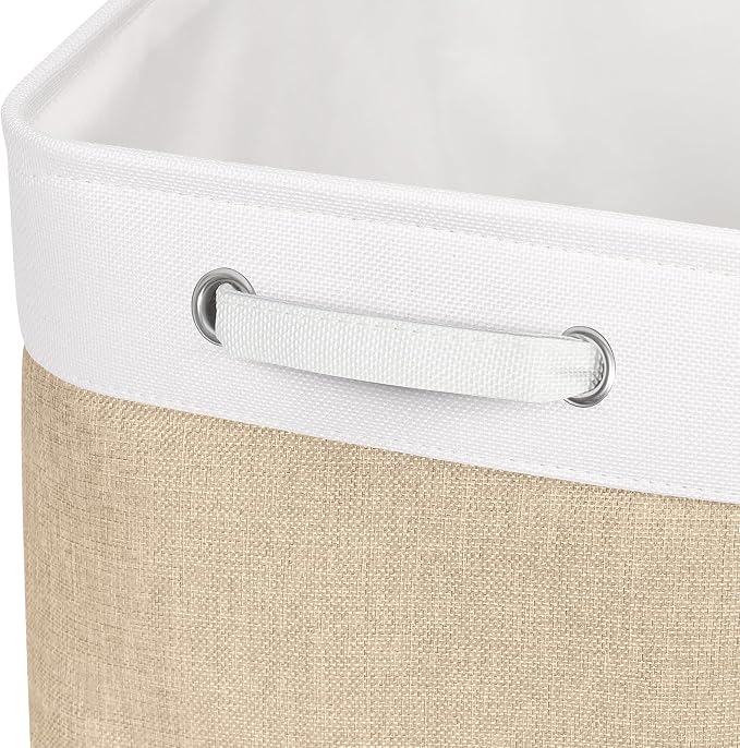 Foldable Storage Bin Collapsible Fabric Storage Basket Cube with Durable Handles Closet Organizer Bins for Organizing Shelves Drawers, Set of 3, 17" x 11.8" x 9.8", Beige