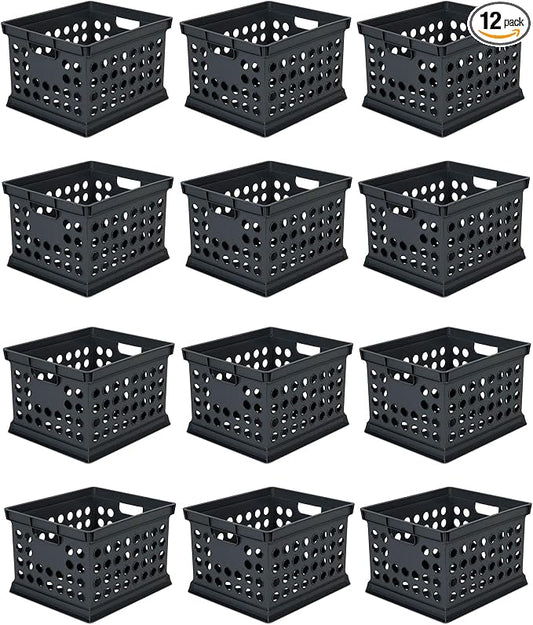 Sterilite Storage Crate Bin File Organizer for Home & Office,Black, 12-Pack | Heavy-Duty and Stackable Plastic Boxes and Containers for Desk, Cabinet, Dorm, Garage, or Utility Organization